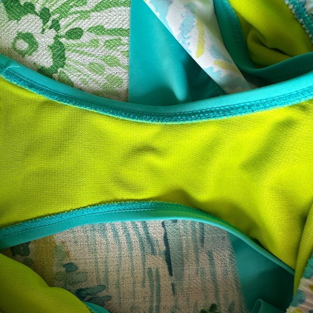 Title Nine Ruffle Swim Skirt Beach Resort Bright Lime Teal Aqua Women's Size M - Picture 4 of 4